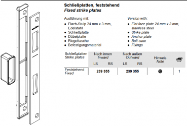 Schüco ADS Schließplatten, feststehend, 239355, nach innen und nach außen