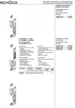 Schüco ADS Schließplatten – 3-teilig für „SafeMatic“-Schlösser, 240863, LS nach außen, einstellbar