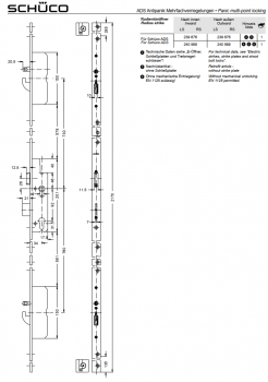 Schüco Antipanik Schwenkhaken-Bolzenschloss, Mehrfachverriegelung, 241 444, nach innen LS, Dornmaß 34,0 mm, Panikfunktion B