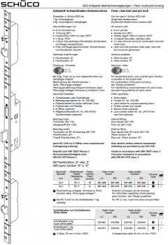 Schüco Antipanik Schwenkhaken-Bolzenschloss, Mehrfachverriegelung, 241 444, nach innen LS, Dornmaß 34,0 mm, Panikfunktion B