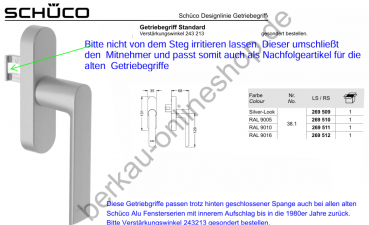 Schüco Getriebegriff Standard abschließbar, 269515, RAL9010 (Reinweiß), 269515