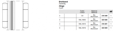 Schüco Drehband Zweiteilig, ASS 50 FD.NI, RAL 9010, Artikelnummer, 219 451, 219451, Aluminium