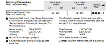 Schüco Fallenriegelüberwachung für 4 Riegel-Fallenschloss SafeMatic, ADS Antipanik Mehrfachverriegelungen, 241 463