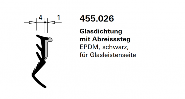 Schüco Jansen Glasdichtung mit Abreisssteg, schwarz, Jansen Artikelnummer 455.026, Zubehör Janisol HI Türe