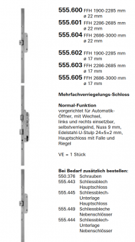 Schüco Jansen Janisol HI Türen, Mehrfachverriegelungs-Schloss Normal-Funktion, Artikelnummer 555.600, FFH 1900 mm