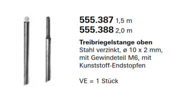 Schüco Jansen Janisol HI Türen, Treibriegelstange oben Stahl verzinkt, ø 10 x 2 mm 1,5 Meter, Artikelnummer 555.387