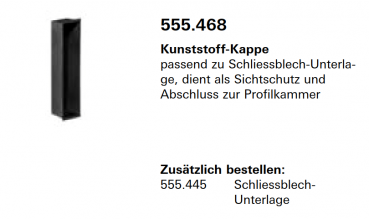 Schüco Jansen Kunststoff-Kappe passend zu Schliessblech-Unterlage, Artikelnummer 555.468