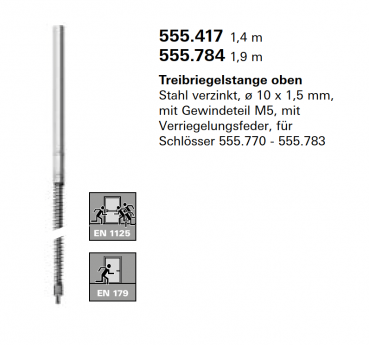 Schüco Jansen Treibriegelstange oben Stahl verzinkt, ø 10 x 1,5 mm,x1,4 Meter,  Artikelnummer 555.417