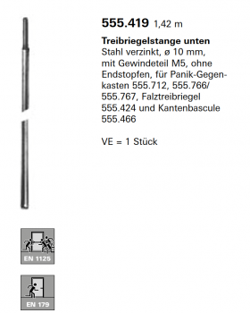 Schüco Jansen Treibriegelstange unten Stahl verzinkt, ø 10 mm, mit Gewindeteil M5, Artikelnummer 555.419