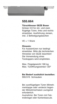 Schüco Jansen Türschliesser GEZE Boxer Grösse 3-6 für ein- und zwei- flügelige Türen, Artikelnummer 555.664, Janisol HI Türen