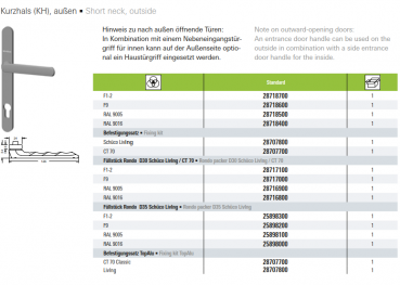 Schüco Kurzhals (KH), außen, 28718500, Farbe RAL 9005, Nebeneingangstürgriffe
