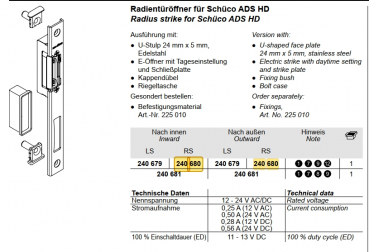 Schüco Radientüröffner für Schüco, 240 680, RS, ADS HD