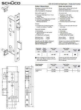 Schüco Rollen-Fallenschloss, 241 182, L/R, ADS HD Einfachverriegelungen