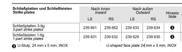 Schüco Schließplatten-3-teilig für AP-Schwenkhaken-Bolzenschlösser, ADS Antipanik Mehrfachverriegelungen, 239 661, nach innen LS