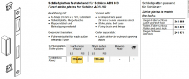 Schüco Schließplatten feststehend für Schüco , 239 480, ADS HD