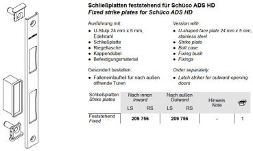 Schüco Schließplatten feststehend für Schüco ADS HD, 209 756,