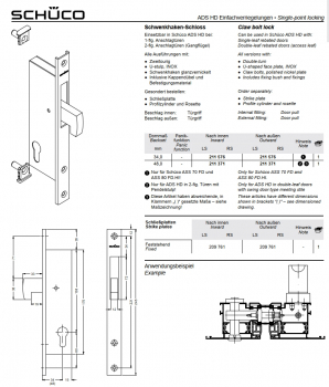 Schüco Schwenkhaken-Schloss, 211 371, L/R, ADS HD Einfachverriegelungen