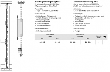 Schüco Standflügelverriegelung RC 2, 241 963, ADS 65.NI Zubehör