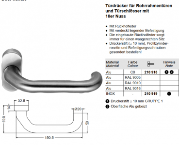 Schüco Türdrücker | Türgriff schräge in Edelstahl INOX, 210919