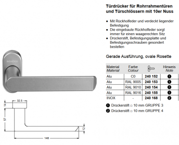 Schüco Türdrücker RAL 9005 (Tiefschwarz), 240153, gerade