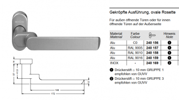 Schüco Türdrücker / Türgriff, RAL 9010, 240158, Gekröpft