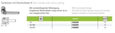 Schüco Türdrücker mit Rückholfeder, gerade, 21068400, Farbe RAL 9005, Kunststoffhaustür