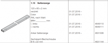 Hörmann Seitenzarge links 120 × 60 × 2 mm verzinkt, Doppelgaragen-Schwingtor N 500, 4649110