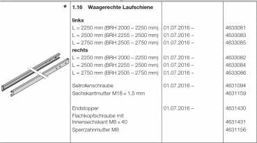 Hörmann waagerechte Laufschiene links L = 2250 mm Doppelgaragen-Schwingtor N 500, 4633081