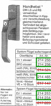 Schüco Handhebel abschließbar EV1 (Silber) Getriebegriff / Handhebel (abschließbar), 214255