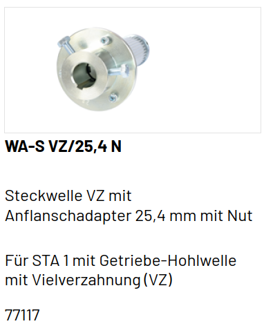 Marantec Steckwelle, Vielverzahnung, mit Anflanschadapter für Federwelle, 25 ,4 mm Nut