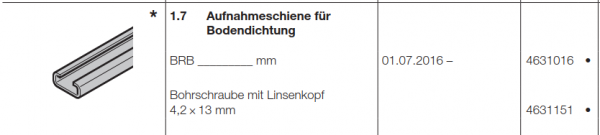 Hörmann Doppelgaragen-Schwingtor N 500, Aufnahmeschiene für Bodendichtung, 4631016