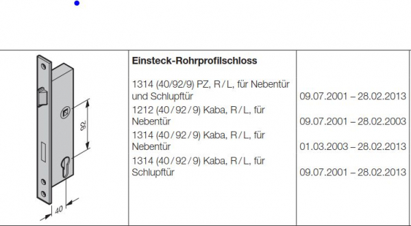 Hörmann Einsteck-Rohrprofilschloss PZ (40/92/9), 3050981, 3095108