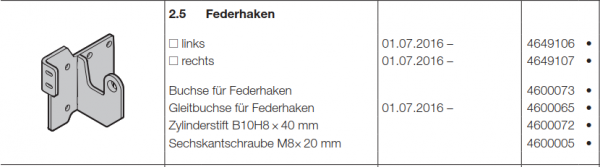 Hörmann Federhaken links, Doppelgaragen-Schwingtor N 500, 4649106