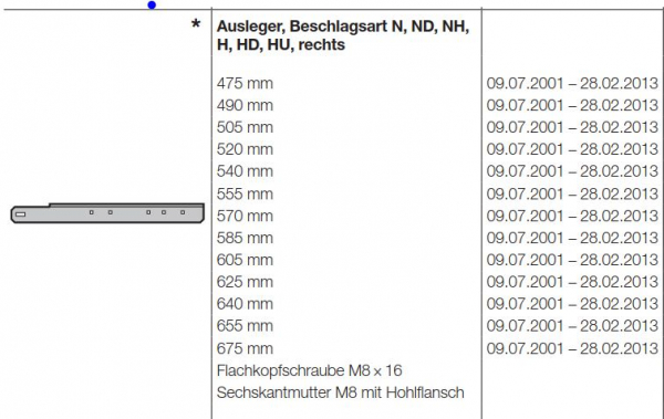 Hörmann Ausleger, Beschlagsart N, ND, NH,  H, HD, HU, rechts für die Industrietorbaureihe 30, 40, 50, 60, 3095337