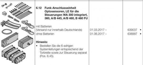 Hörmann Funk-Anschlusseinheit Optosensoren-LE für die-Steuerungen ohne Batterien, 638997