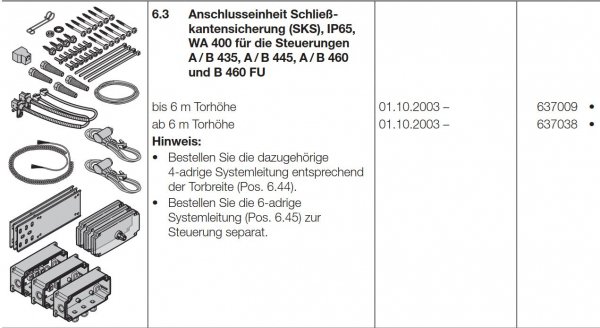 Hörmann Anschlusseinheit Schließkantensicherung ab 6 Meter Torhöhe, 637038