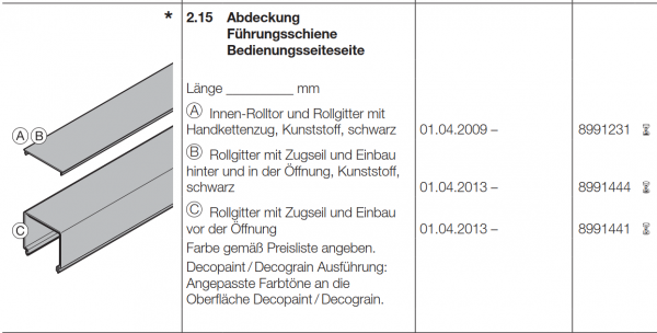 Hörmann Abdeckung Führungsschiene Bedienungsseite / Motorseite für Innen-Rolltor und Rollgitter, 8991231