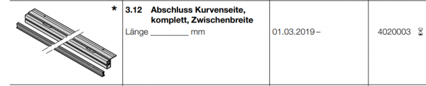 Hörmann Abschluss Kurvenseite, komplett, Zwischenbreite, 4020003, per Meter für Seiten-Sektionaltor, BR 30