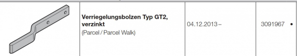 Hörmann Verriegelungsbolzen Typ GT2 verzinkt Parcel-Parcel Walk für die Industrietore Baureihe 50 , 3091967