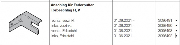 Hörmann Anschlag für Federpuffer rechts, verzinkt Baureihe 60, 3096491