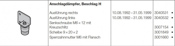 Hörmann Anschlagdämpfer, Beschlag H, rechts für Baureihe 30 und 40 ( Privattore ), 3040531