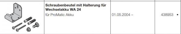 Hörmann Schraubenbeutel mit Halterung für Wechselakku WA 24 für ProMatic Akku, 438953