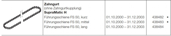 Hörmann Zahngurt ohne Zahngurtkupplung, Führungsschiene FS 50, kurz, 438482