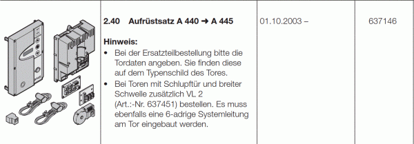 Hörmann Aufrüstsatz von der Steuerung B440 ➜ B445, 637145