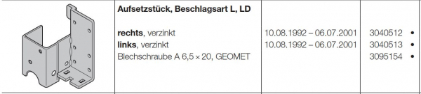 Hörmann Aufsetzstück-Beschlagsart L, LD für die Industrietore der Baureihe 30 links, 3040513