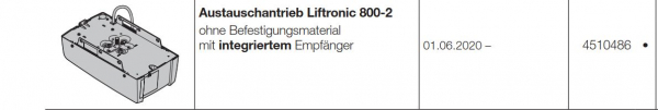 Hörmann Austauschantrieb Liftronic 800-2 ohne  ​Befestigungsmaterial mit integriertem Empfänger, 4510486