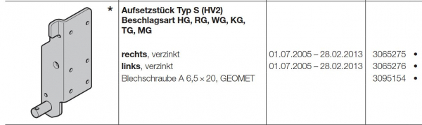 Hörmann Aufsetzstück Typ S (HV2) Beschlagsart links für Industrietore der Baureihe 30-40, 3065276