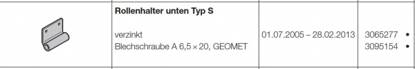 Hörmann Rollenhalter Typ S verzinkt für Laufrollen mit einem Achsdurchmesser 12 mm für Baureihe 30-40 und Industrie-Baureihe 30-40-50, 3065277