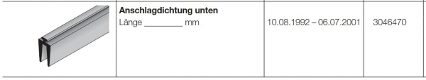 Hörmann Anschlagdichtung für Nebentür unten Baureihe 30-40-50-60,  3046470