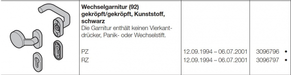 Hörmann Wechselgarnitur 92 gekröpft-gekröpft Kunststoff schwarz Baureihe 30-40-50-60, 3096796